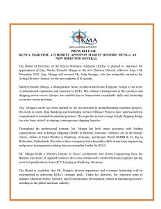 KMA APPOINTS MARTIN DZOMBO MUNGA AS NEW DIRECTOR GENERAL